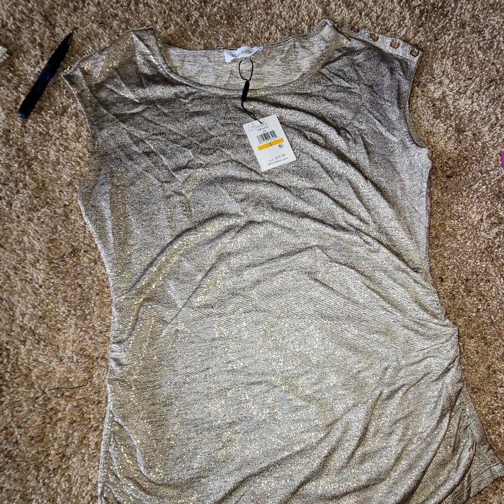 Calvin Klein sleeveless gold shimmer top – size S – $20